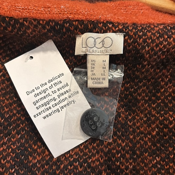 LOGO by Lori Goldstein Leopard Jacquard Cardigan Orange Sunset - Picture 2 of 4